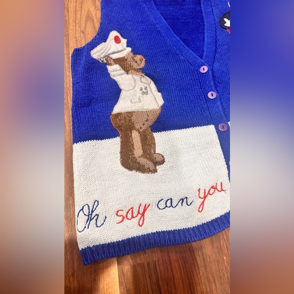 Patriotic Vintage Ugly Sweater Vest Size SP - Picture 3 of 5